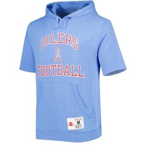 Men's Mitchell & Ness Blue Houston Oilers Washed Short Sleeve Pullover Hoodie